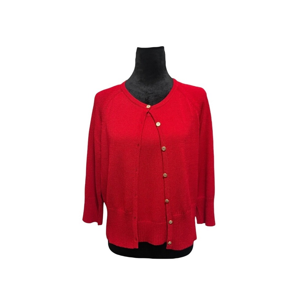 St. John Sport Red Wool Blend Cardigan‎ Sweater Vest Set Womens Size M